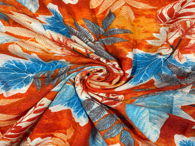 Orange Floral Printed Cotton Fabric