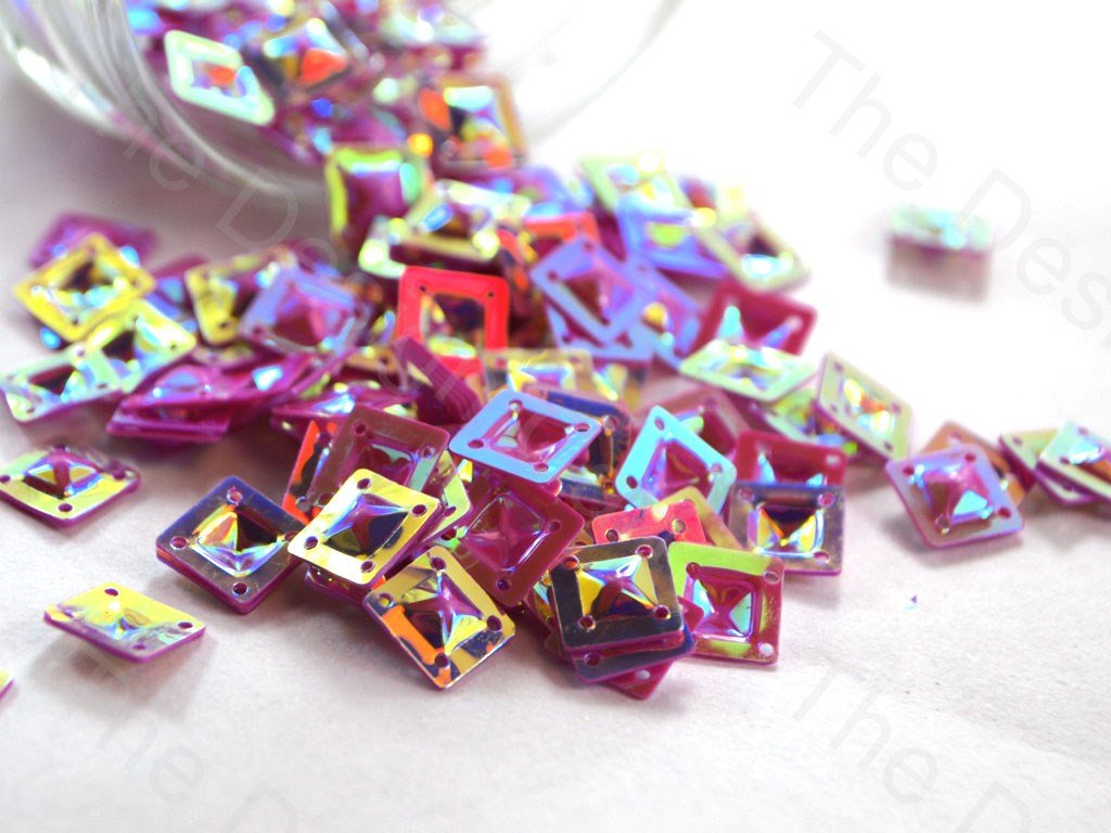 Pink Rainbow 3D Square Plastic Sequins (1581782138914)