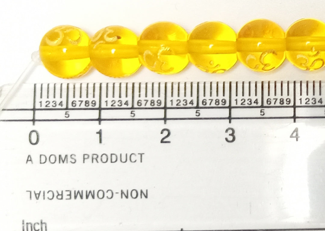 Yellow Om Printed Glass Beads