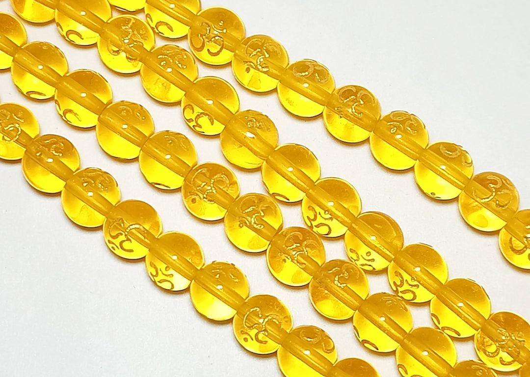 Yellow Om Printed Glass Beads