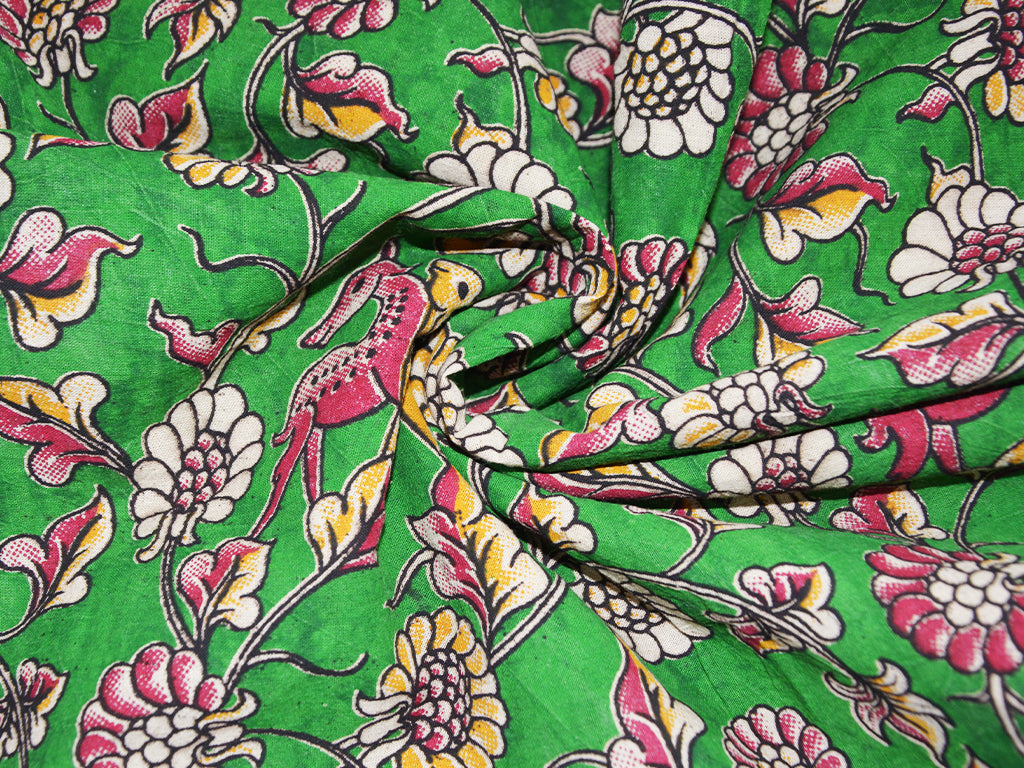 green-floral-kalamkari-fabric