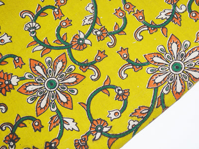 yellow-floral-kalamkari-fabric