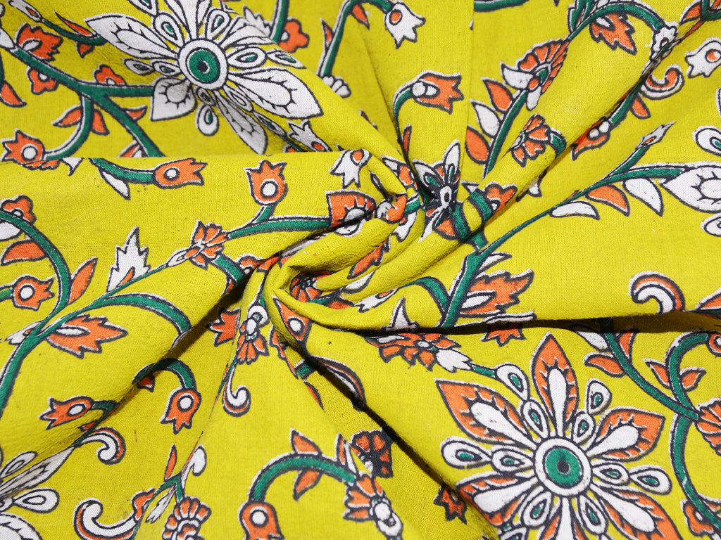 yellow-floral-kalamkari-fabric