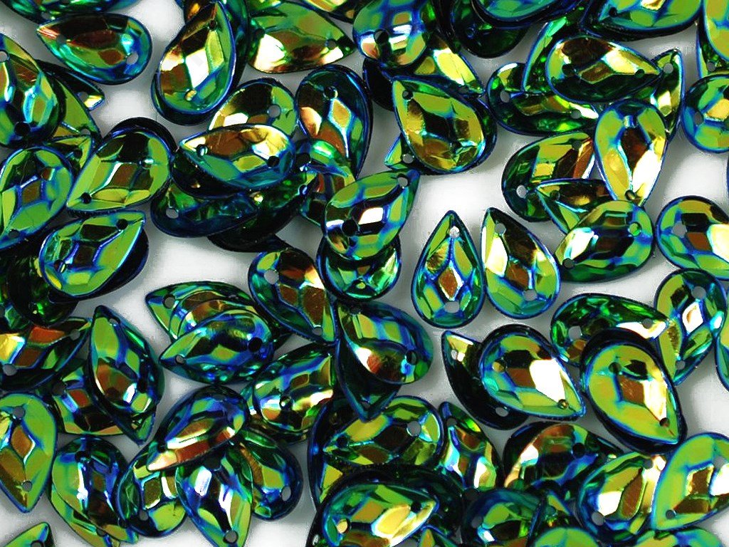 Green-Blue 2 Hole Leaf Shape Plastic Sequins (1809413767202)