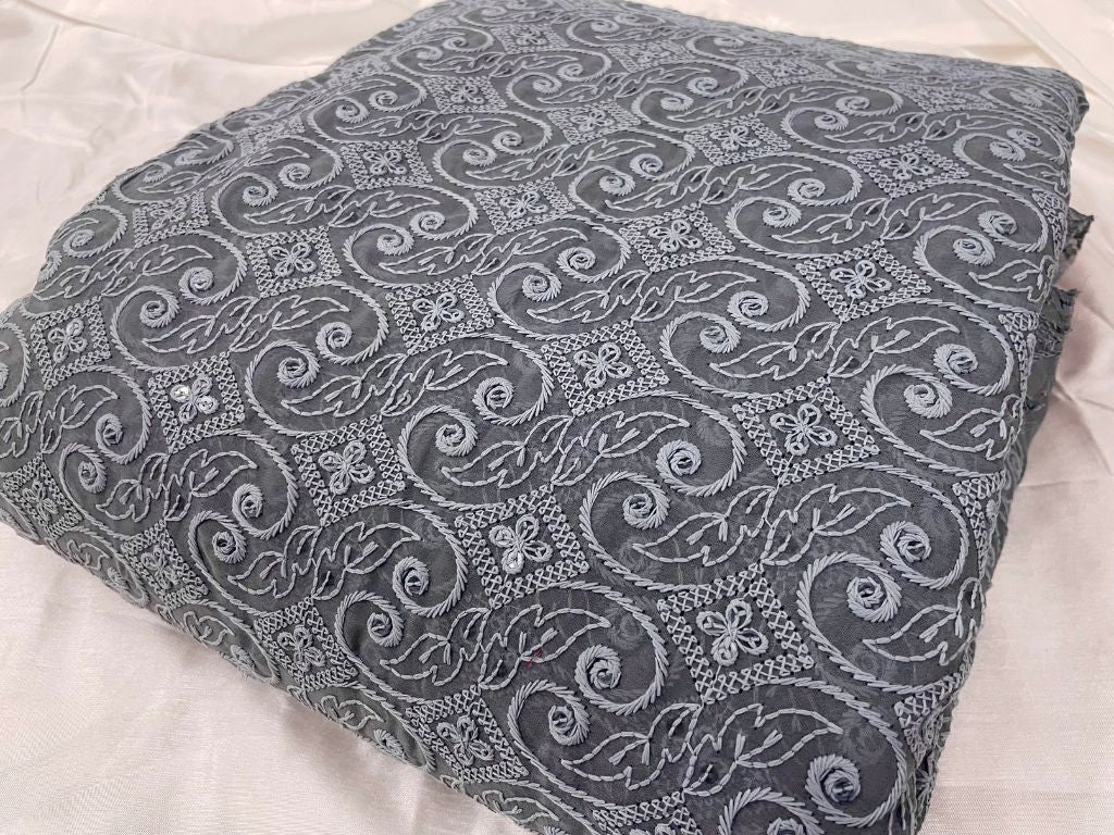 Gray Lakhnavi Embroidered Georgette Fabric