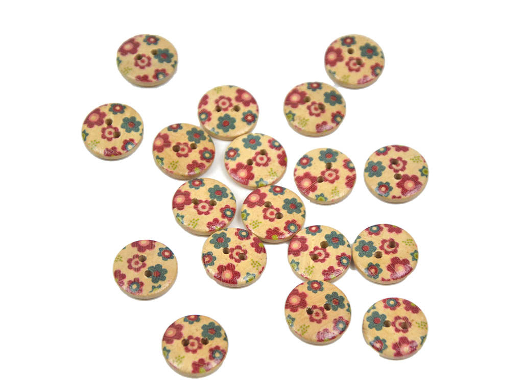 Multicolour Floral Printed 2 Hole Wooden Buttons5