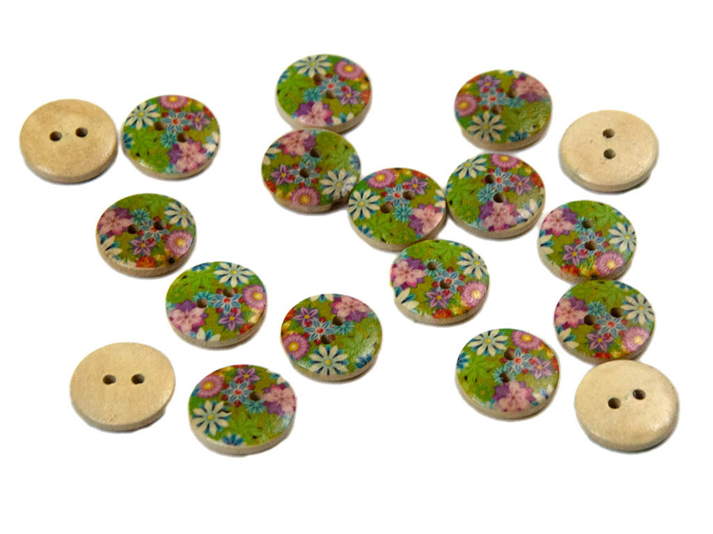 Multicolour Floral Printed 2 Hole Wooden Buttons8