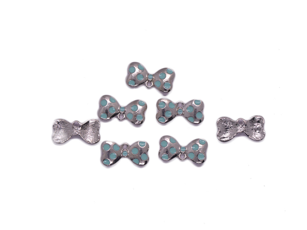 Blue Silver Bow Shaped Enamel Charms