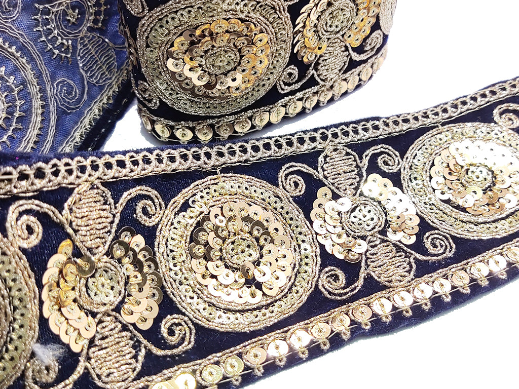 Navy Blue Zari & Sequins Embroidered Border