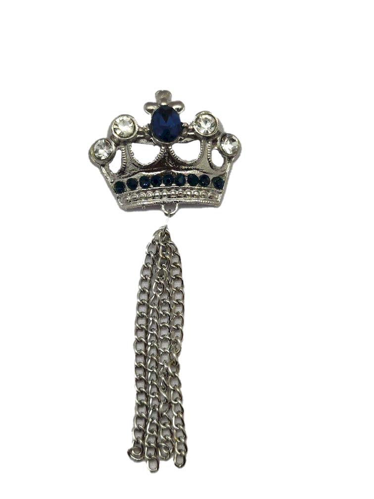 Navy Blue Studded Crown Brooch