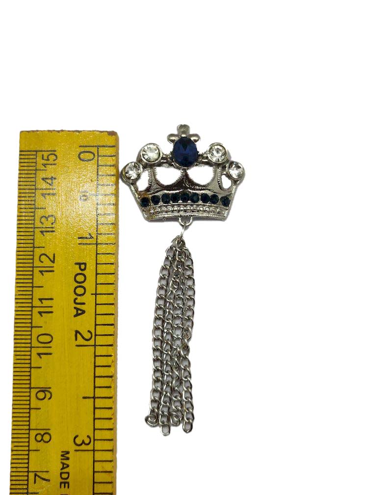 Navy Blue Studded Crown Brooch