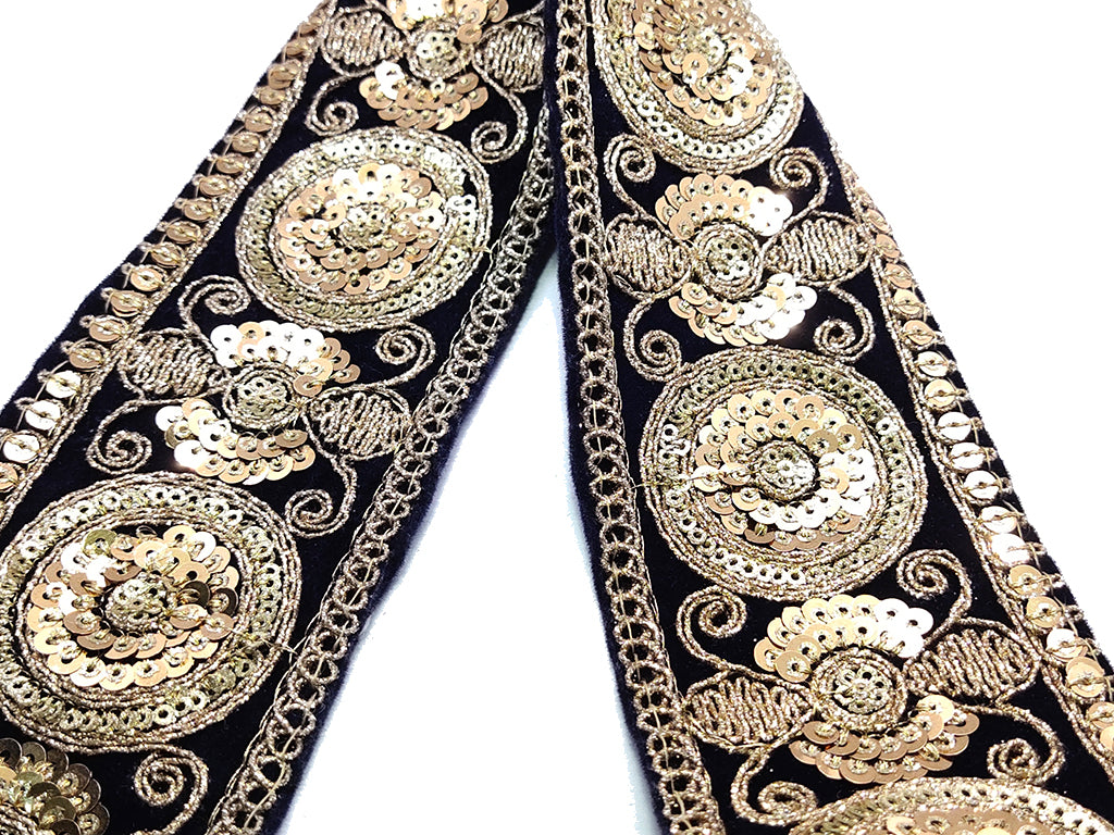 Navy Blue Zari & Sequins Embroidered Border