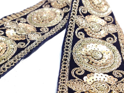 Navy Blue Zari & Sequins Embroidered Border