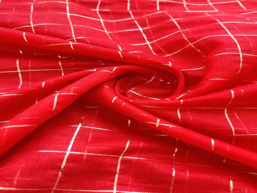 red-golden-checks-chanderi-fabric