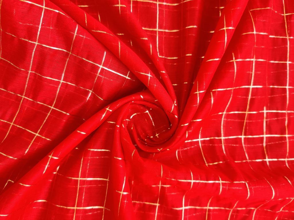 red-golden-checks-chanderi-fabric