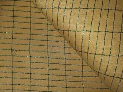 yellow-colour-with-green-zari-checks-handloom-cotton-fabric