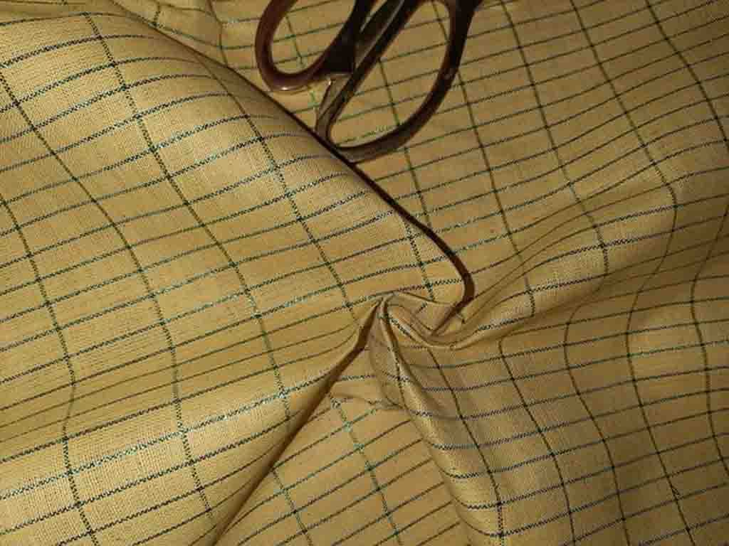 yellow-colour-with-green-zari-checks-handloom-cotton-fabric