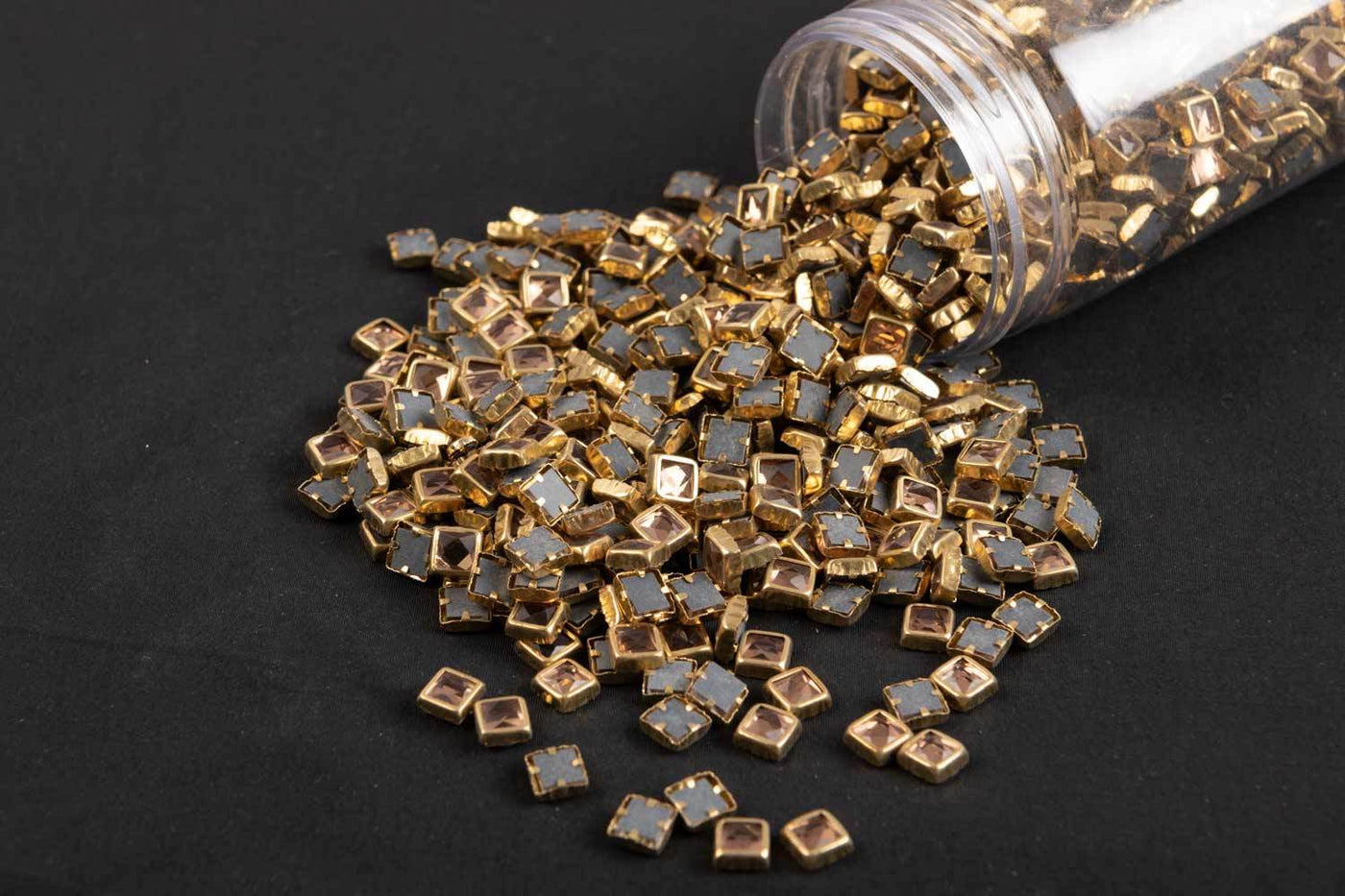 glue-fix-stones-with-golden-frame-in-copper-color-square-shape