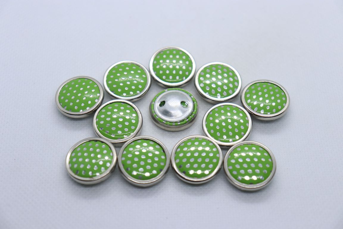 green-metal-ring-polka-dot-design-coat-button