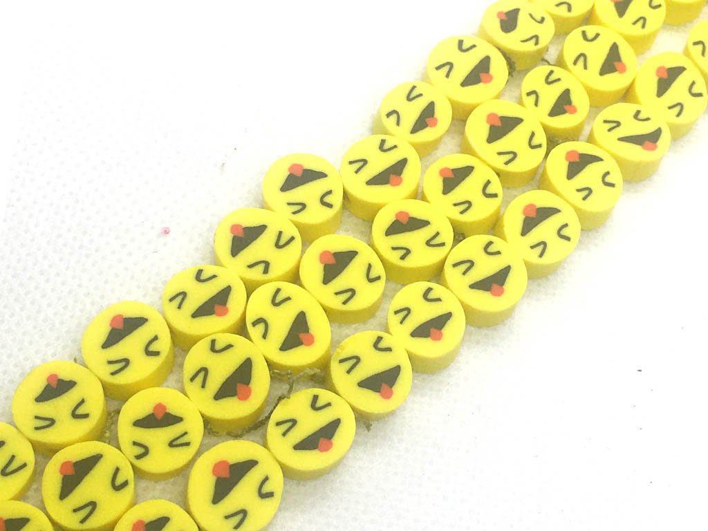 Yellow Emoticon Circular Designer Rubber Beads