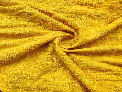 mustard-embroidereed-chikankari-cotton-fabric
