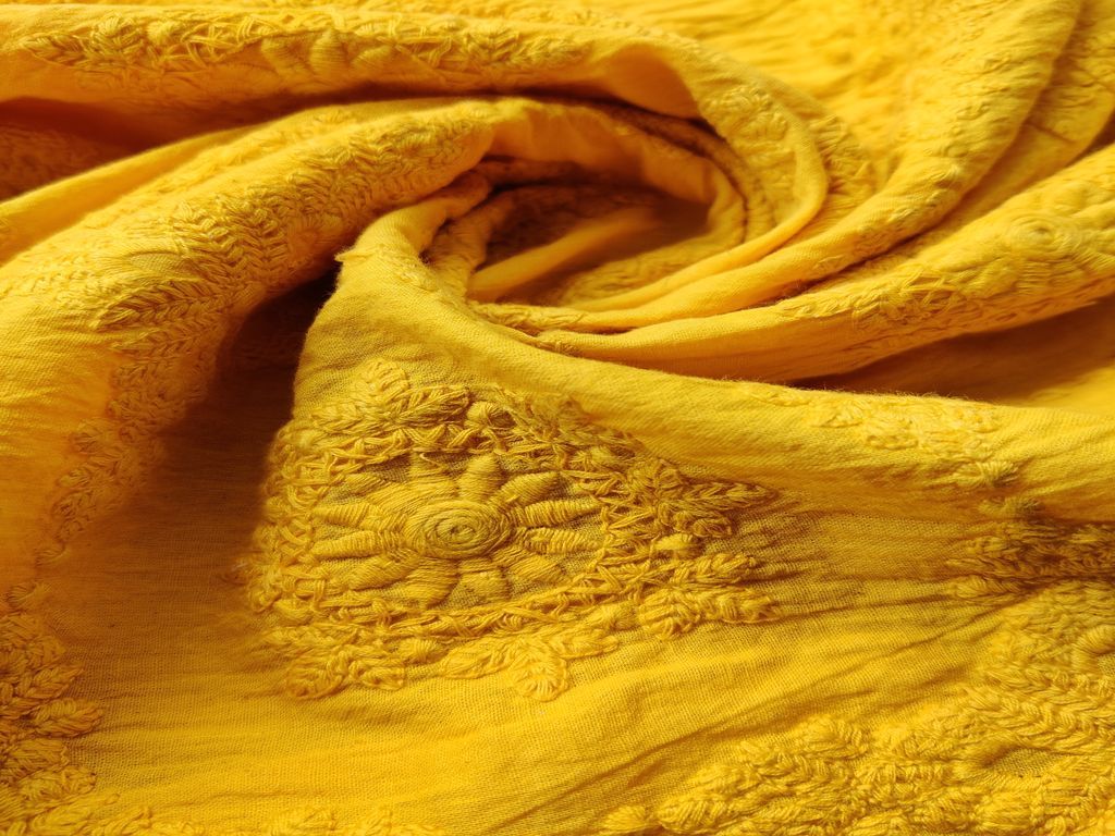 mustard-embroidereed-chikankari-cotton-fabric