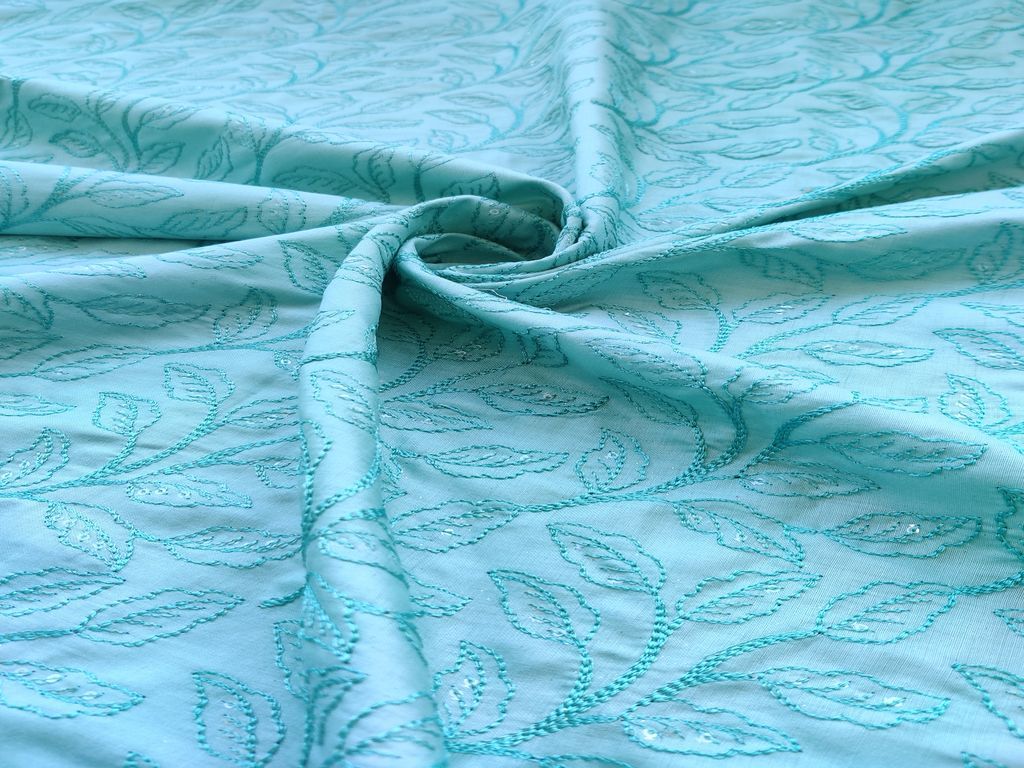 aqua-blue-sequins-thread-embroidered-cotton-satin-fabric