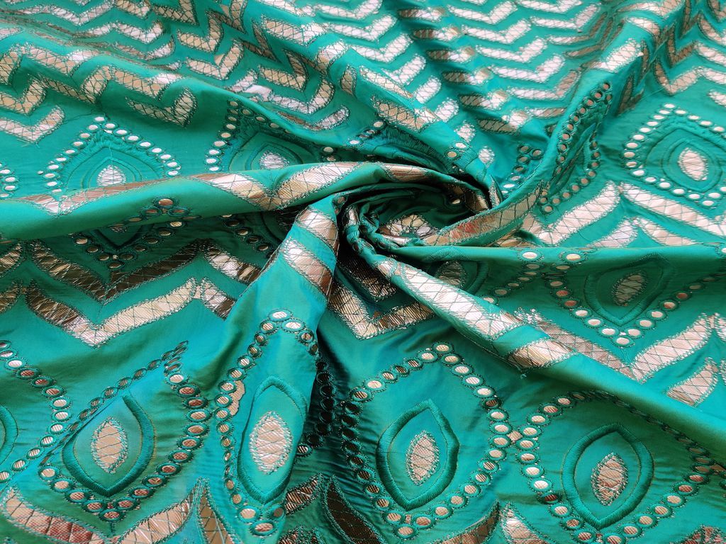 peacock-green-gota-patti-taffeta-silk-fabric