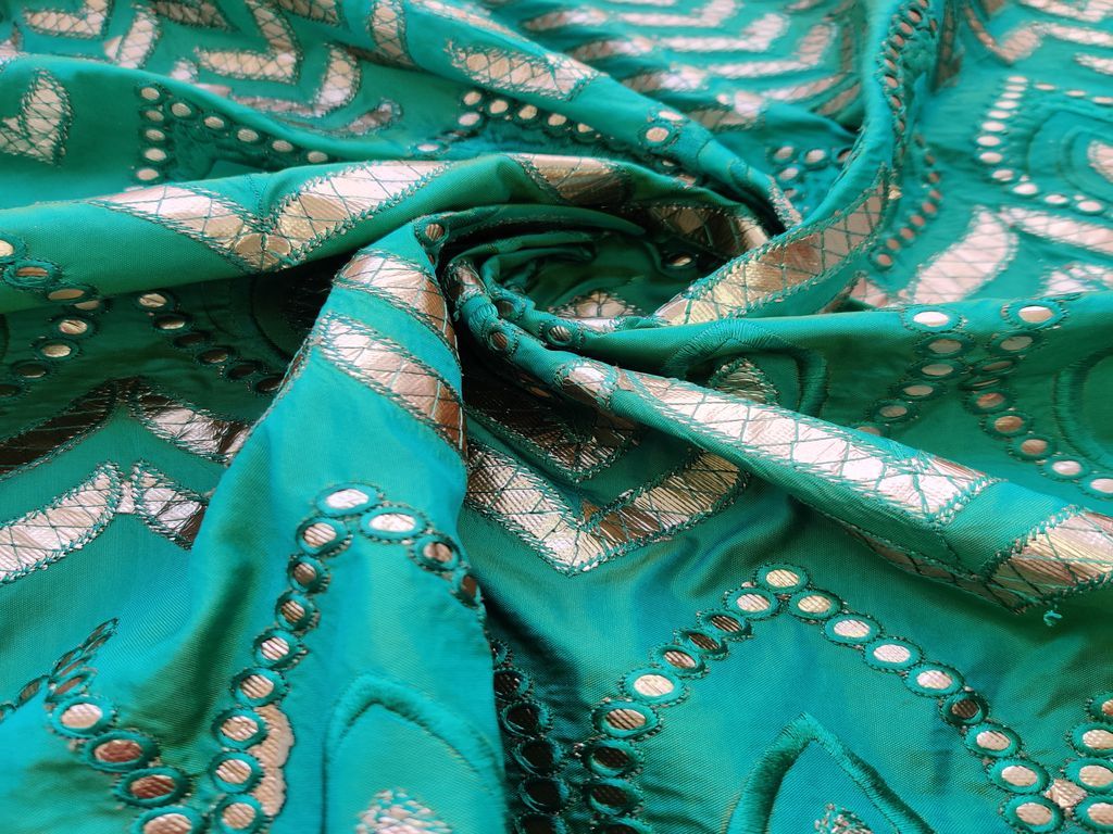 peacock-green-gota-patti-taffeta-silk-fabric