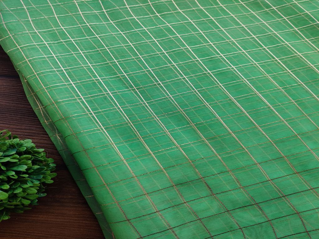 green-golden-weaved-checks-organza