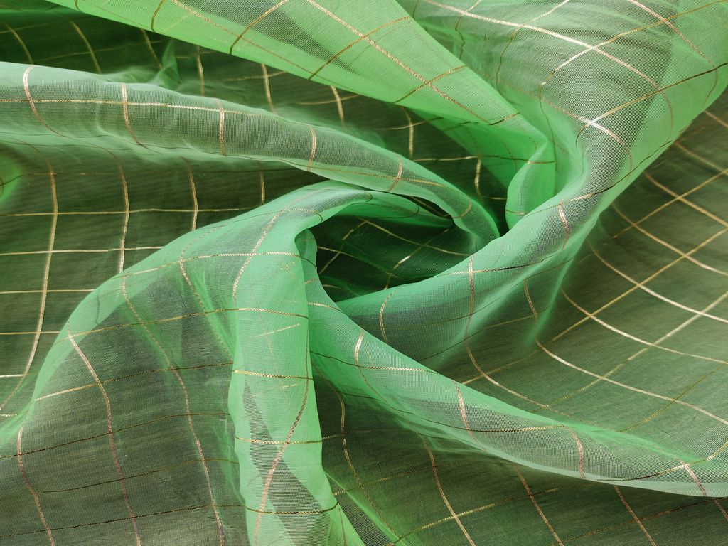 green-golden-weaved-checks-organza