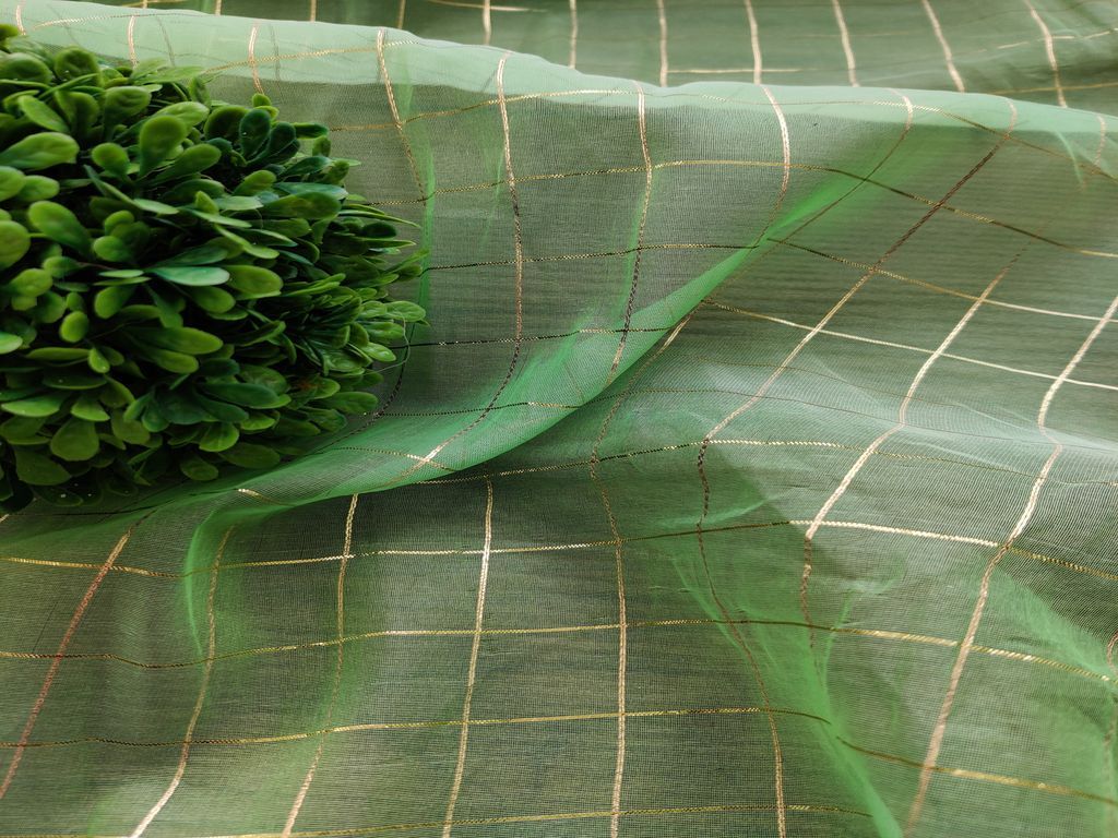 green-golden-weaved-checks-organza