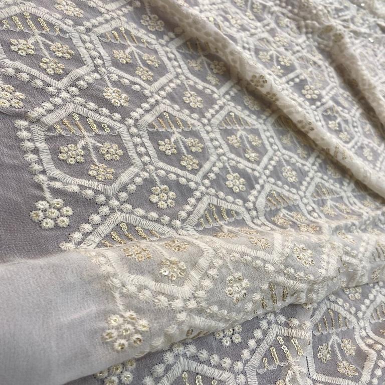 white-hexagon-floral-lakhnavi-embroidered-dyeable-viscose-georgette-fabric