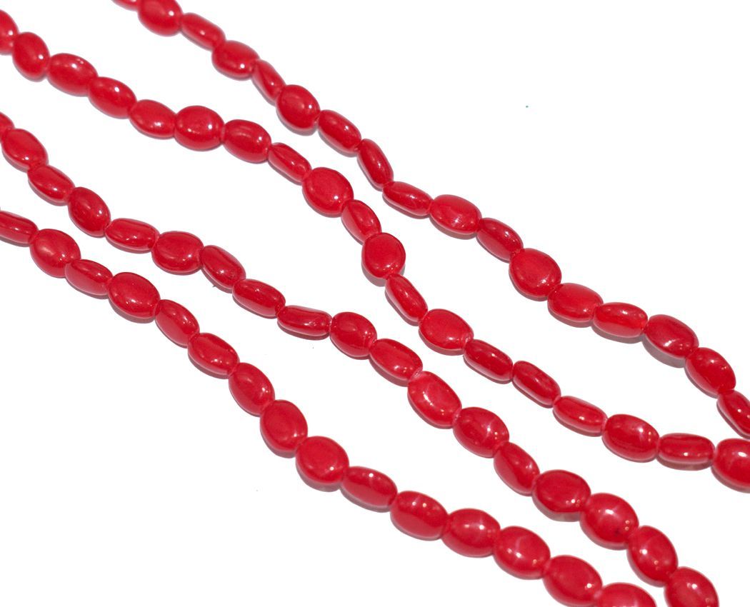 red-flat-oval-painted-glass-beads