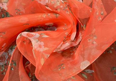 orange-white-flowers-printed-organza-fabric