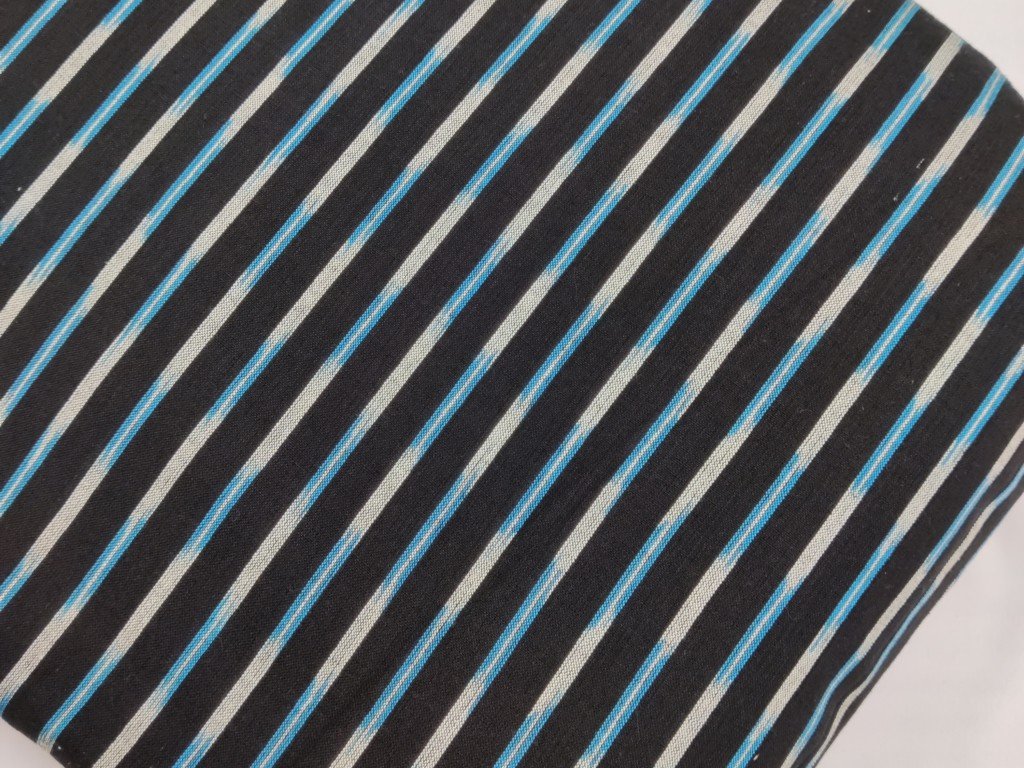 black-fabric-with-blue-and-white-stripes-handloom-pure-cotton-ikat-fabric