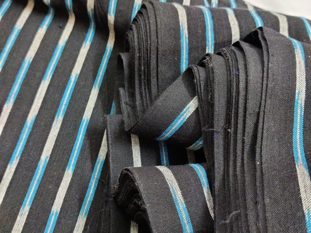 black-fabric-with-blue-and-white-stripes-handloom-pure-cotton-ikat-fabric