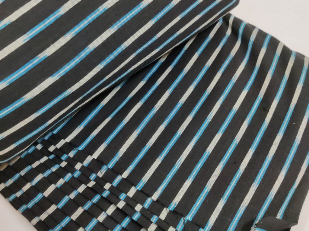 black-fabric-with-blue-and-white-stripes-handloom-pure-cotton-ikat-fabric