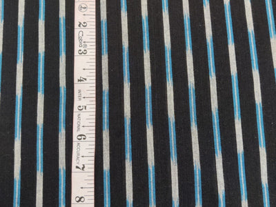 black-fabric-with-blue-and-white-stripes-handloom-pure-cotton-ikat-fabric