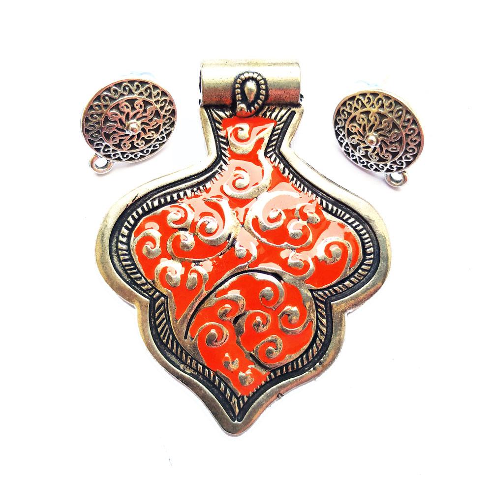 orange-and-black-german-silver-pendant-set