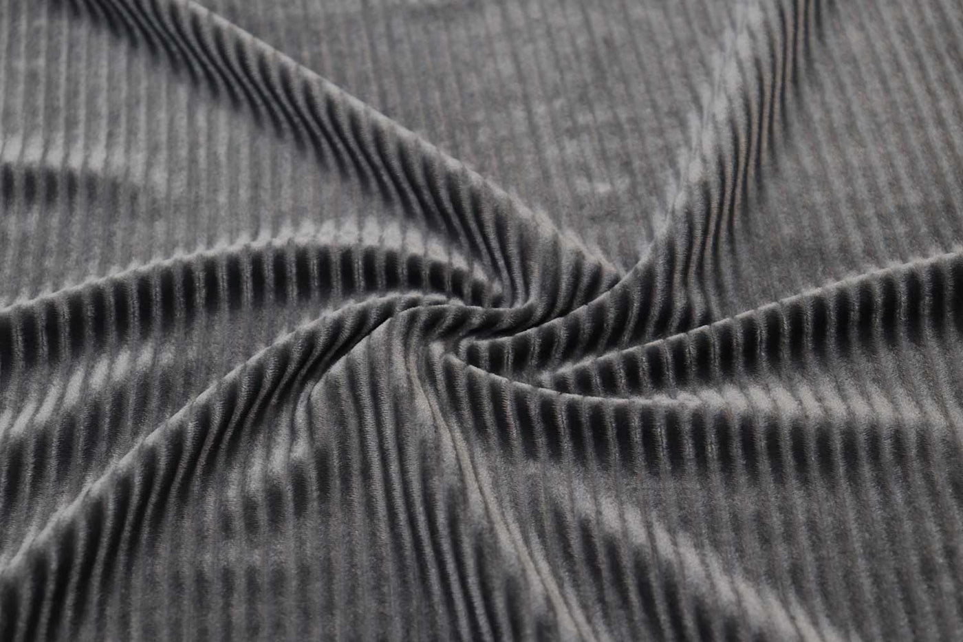 Precut of 1.5 Meters of Grey Pleated Velour Velvet Fabric