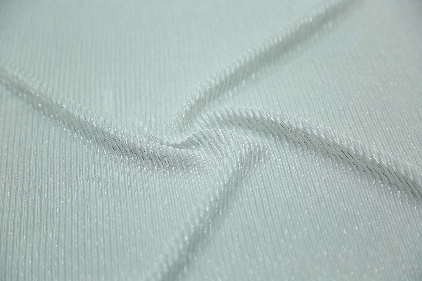 Silver Foil on White Foil Print Pleated Knit Fabric