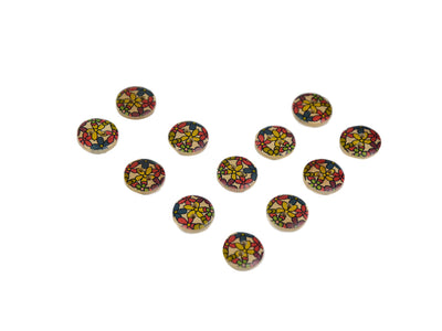 Multicolour Floral Printed 2 Hole Wooden Buttons