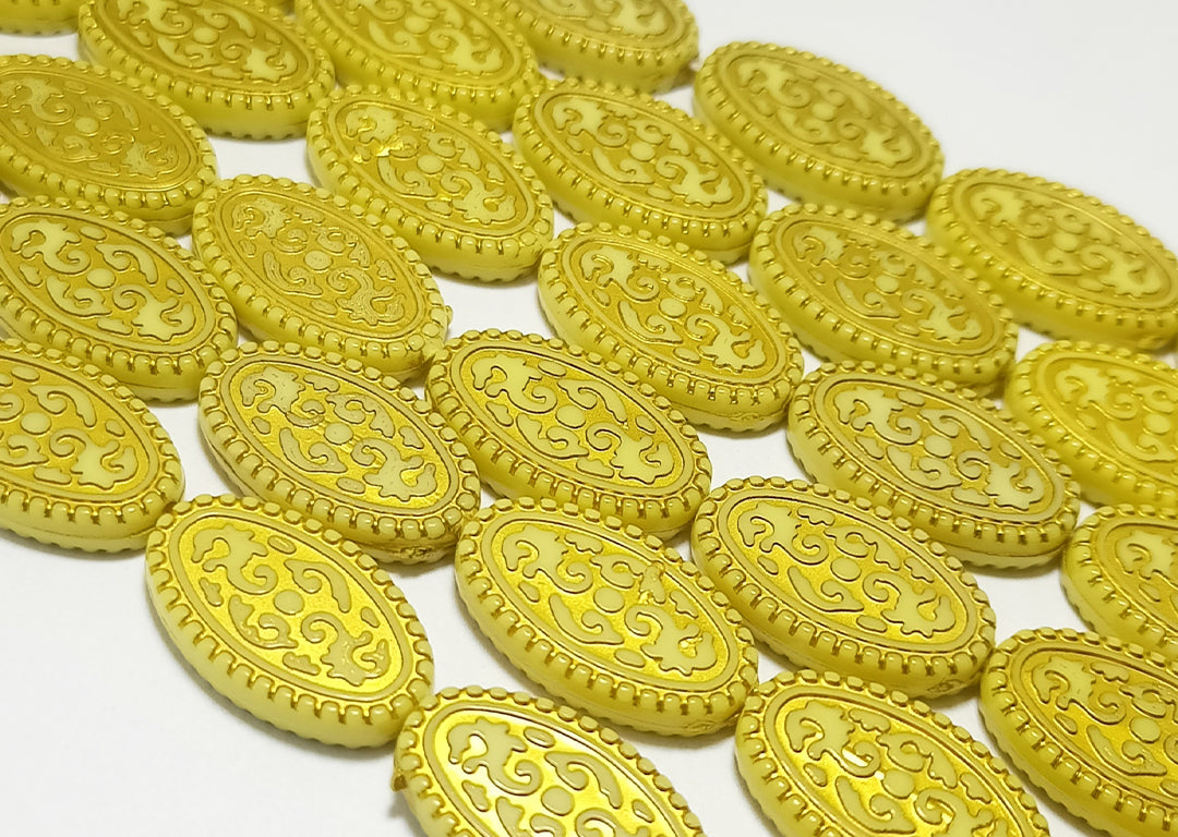 Light Yellow Oval Shaped Acrylic Flat Beads