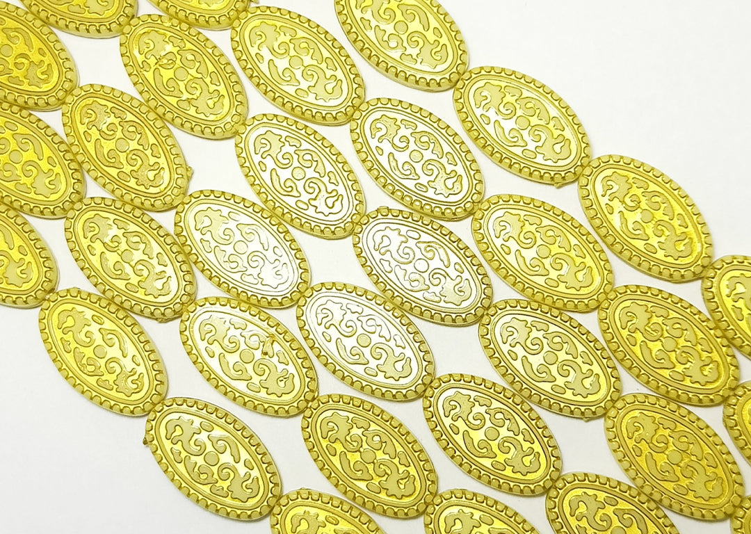 Light Yellow Oval Shaped Acrylic Flat Beads