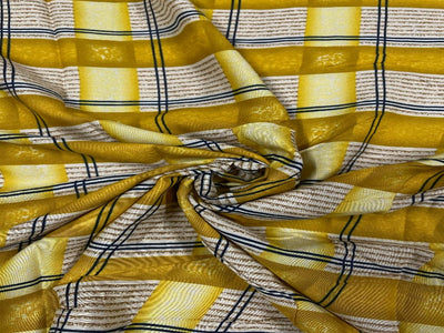 Yellow Cotton Checks Printed Fabric