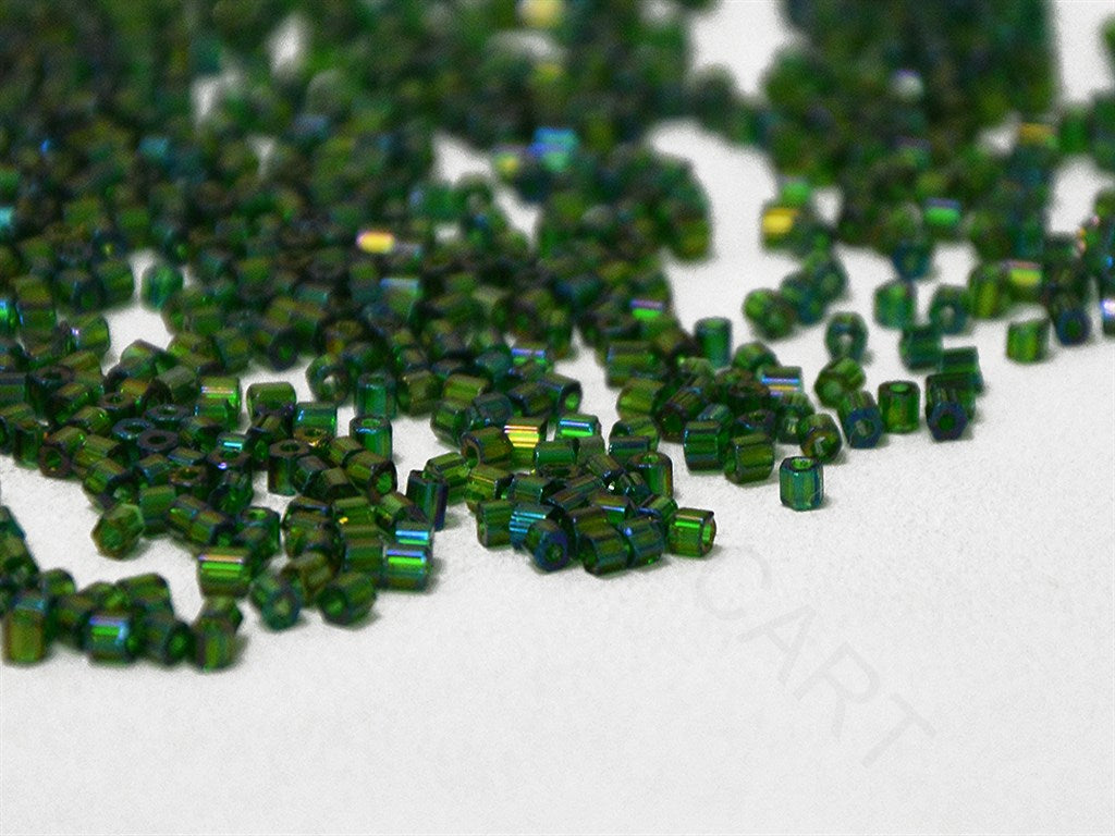 Preciosa Green Transparent Metallic 2 Cut Beads | The Design Cart (4350363795525)