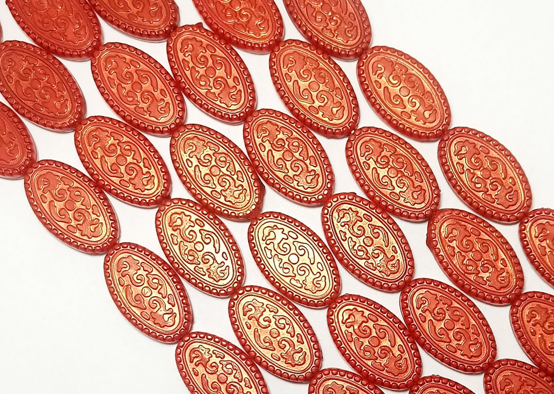 Orange Oval Shaped Acrylic Flat Beads