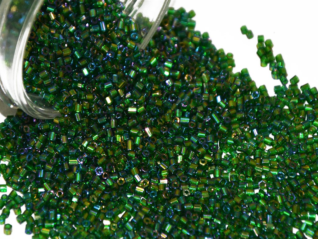 Preciosa Green Transparent Metallic 2 Cut Beads | The Design Cart (4350363795525)