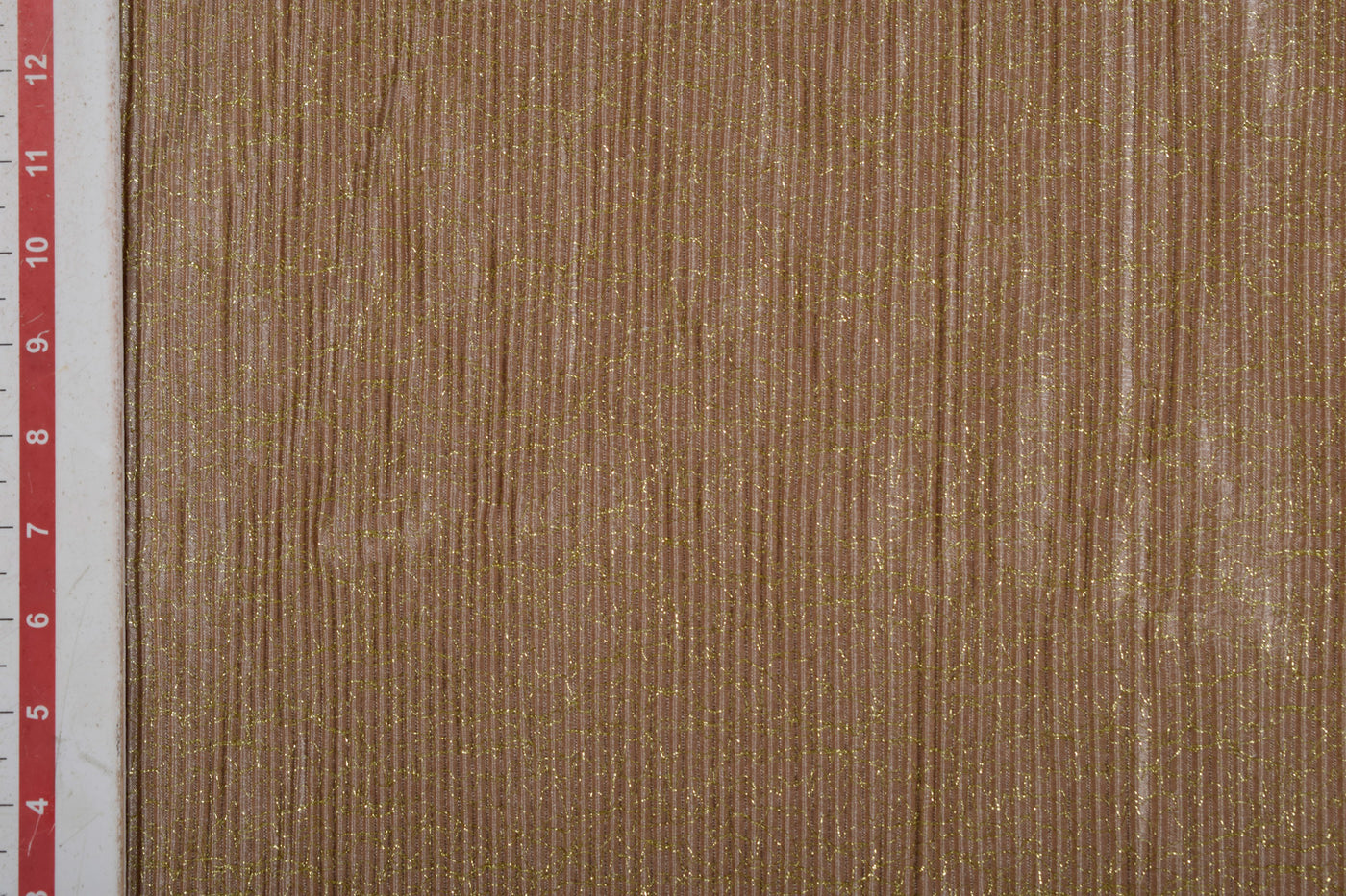 Light Brown Zari Work Pleated Knit Fabric